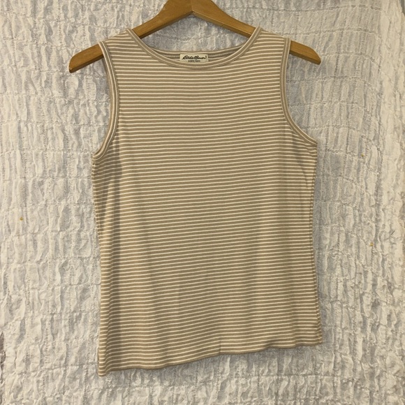 Eddie Bauer: Women's Striped Tan Tank Top, 100% Cotton, Size: Medium - Picture 2 of 7
